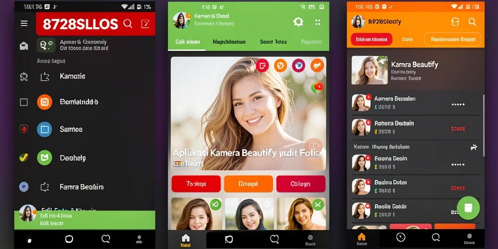 Antarmuka aplikasi 8728SLOTS dengan fitur Kamera Beautify yang menarik.