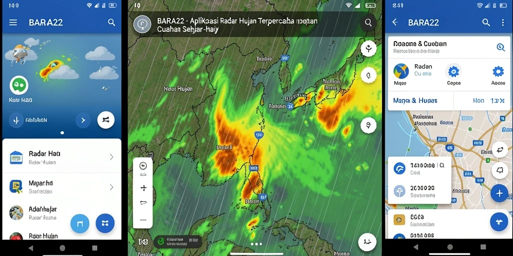 Antarmuka pengguna BARA22 yang menampilkan peta radar hujan.