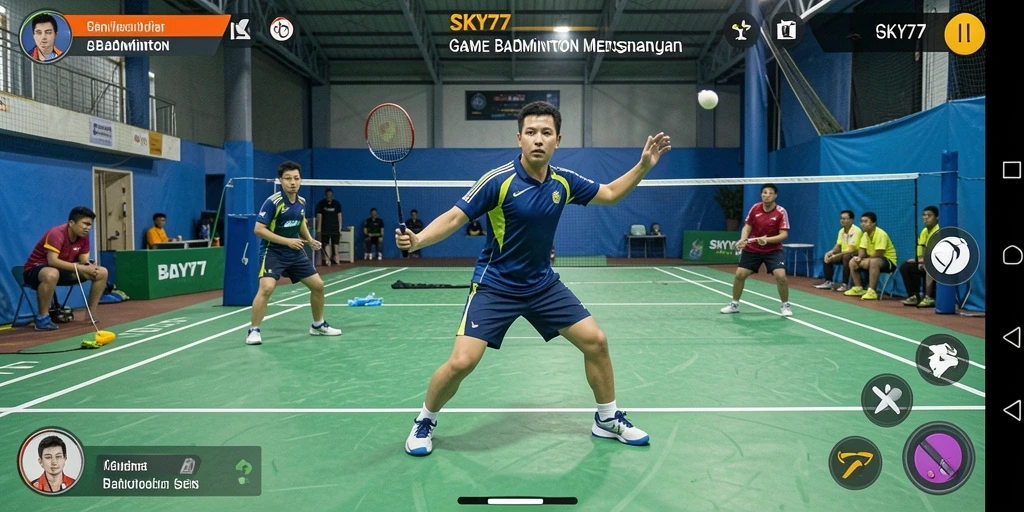 Antarmuka menarik dari permainan Badminton SKY77 yang penuh warna.