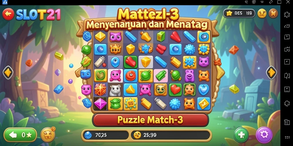 Antarmuka menarik dalam game Puzzle Match-3 SLOT21.